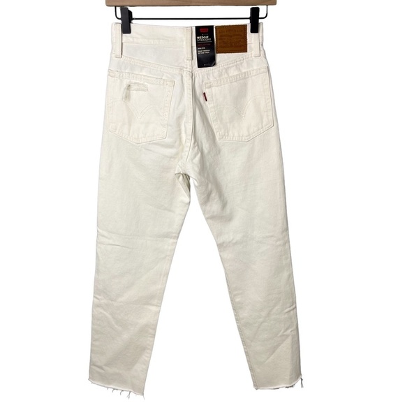 Levi’s Wedgie Straight Jeans Cloud Bank Size 24 Ankle Raw Hem High Waist - Picture 5 of 8